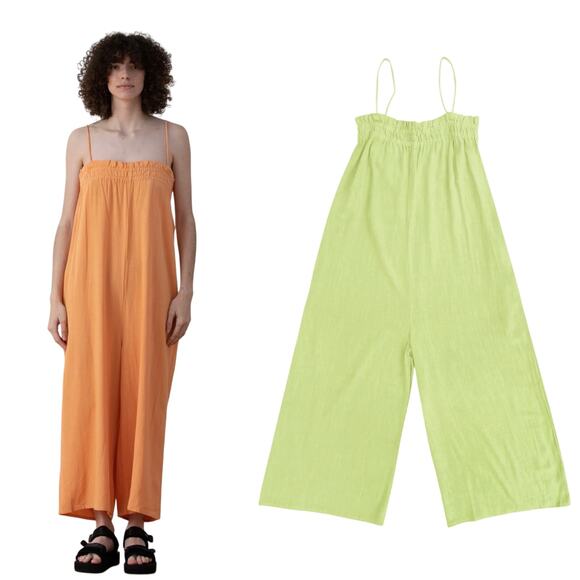 Ali Golden Elastic Jumper Jumpsuit Linen Yellow Citron Wide Leg Alienates Large - Picture 1 of 9